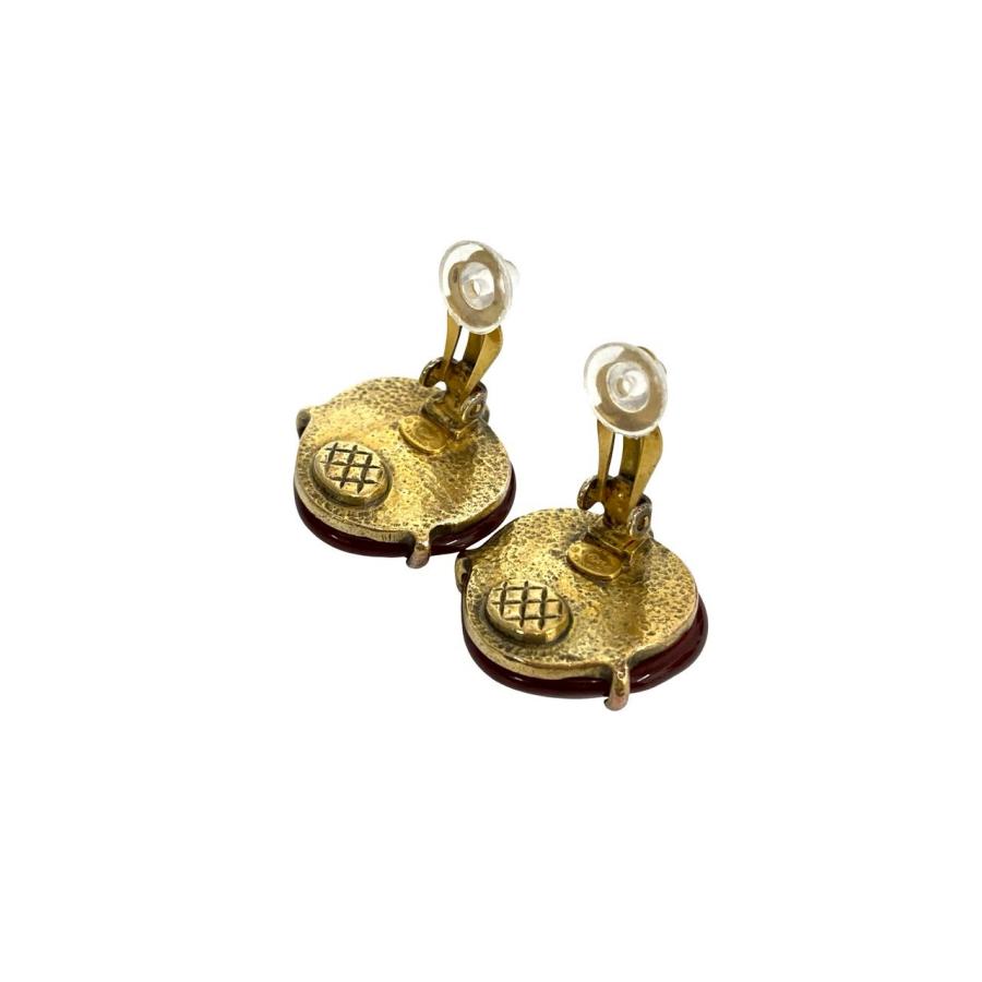 極 美品 コメあり 97A CHANEL シャネル ココマーク モチーフ GP イヤリング イヤーカフ アクセサリー ゴールド レッド 68662の画像