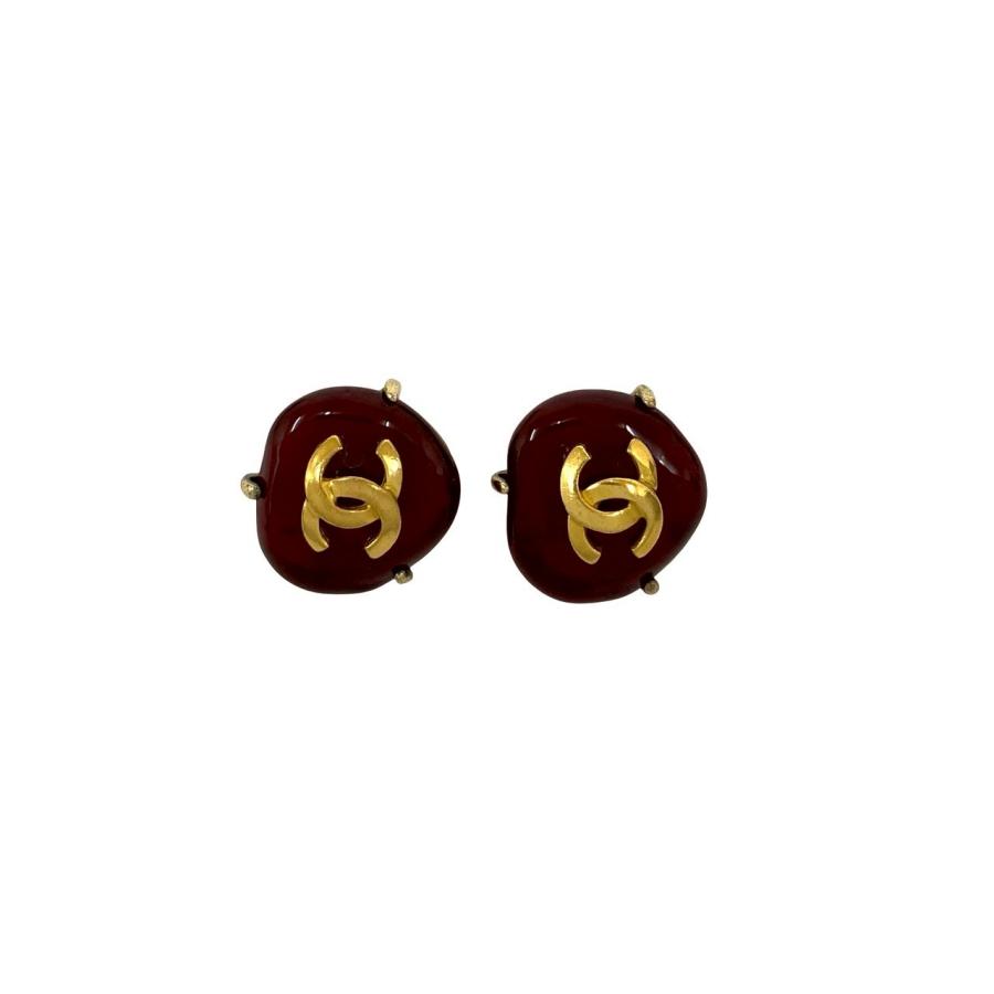 極 美品 コメあり 97A CHANEL シャネル ココマーク モチーフ GP イヤリング イヤーカフ アクセサリー ゴールド レッド 68662の画像