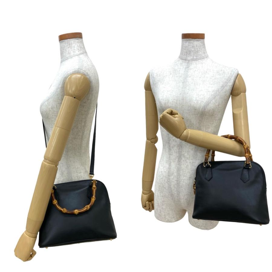 極 美品 GUCCI グッチ オールドグッチ ヴィンテージ バンブー レザー 本革 2way ハンドバッグ ショルダーバッグ ブラック 黒 93489 GUCCI - 極 美品 GUCCI グッチ オールドグッチ ヴィンテージ バンブー