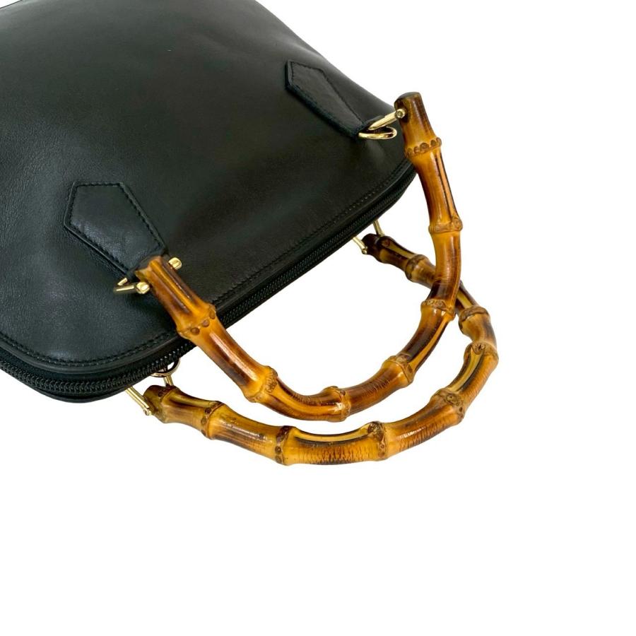 極 美品 GUCCI グッチ オールドグッチ ヴィンテージ バンブー レザー 本革 2way ハンドバッグ ショルダーバッグ ブラック 黒 93489 GUCCI（グッチ） ほぼ未使用 オールドグッチ ヴィンテージ バンブー