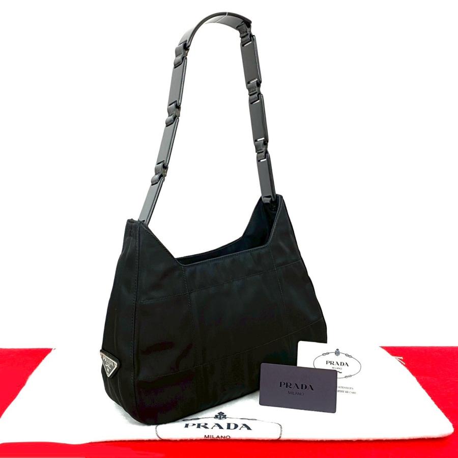 美品 PRADA プラダ 三角ロゴプレート ナイロン レザー ショルダー バッグ PRADA 極 美品 袋付き プラダ 三角ロゴ 金具 プレート ナイロン