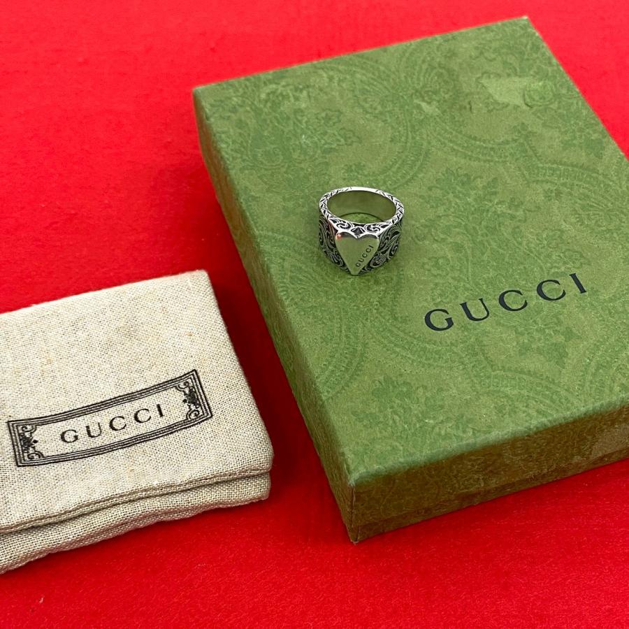GUCCI 極 美品 箱 袋付き グッチ ロゴ アラベスク ハート リング