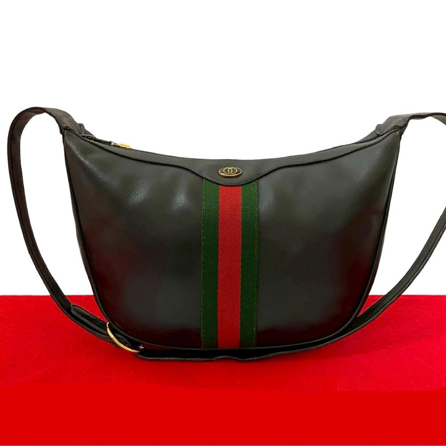 【GUCCI】ショルダーバッグ　シェリーライン　ゴールド金具　ブラック　レザー GUCCI（グッチ） 極 美品 オールドグッチ ヴィンテージ シェリーライン