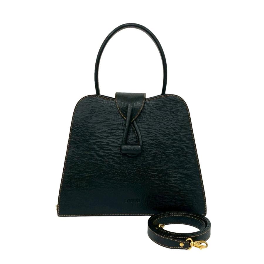 美品✨ ロエべ ハンドバッグ兼ショルダー 黒レザー ヴィンテージ ロゴ型押し LOEWE（ロエベ） 極 美品 希少品 保存袋付 ヴィンテージ ロゴ レザー
