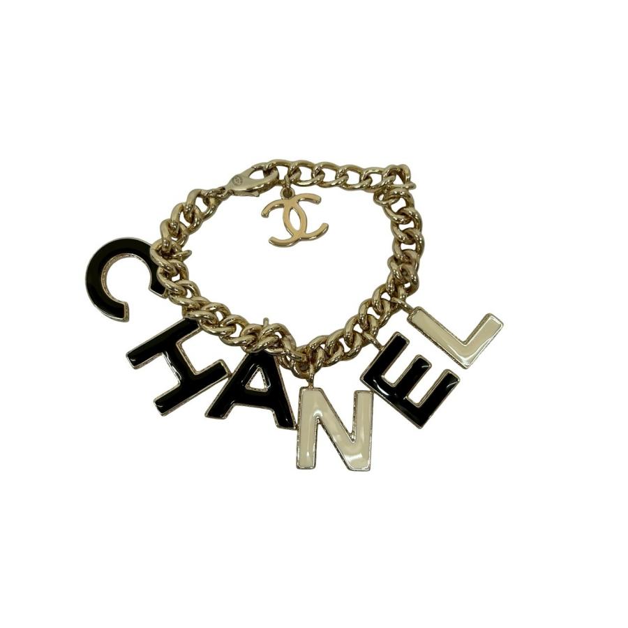 極 美品 コメあり B22A CHANEL シャネル ロゴ ココマーク ブレスレット バングル アクセサリー ブラック ホワイト ゴールド 89815_4