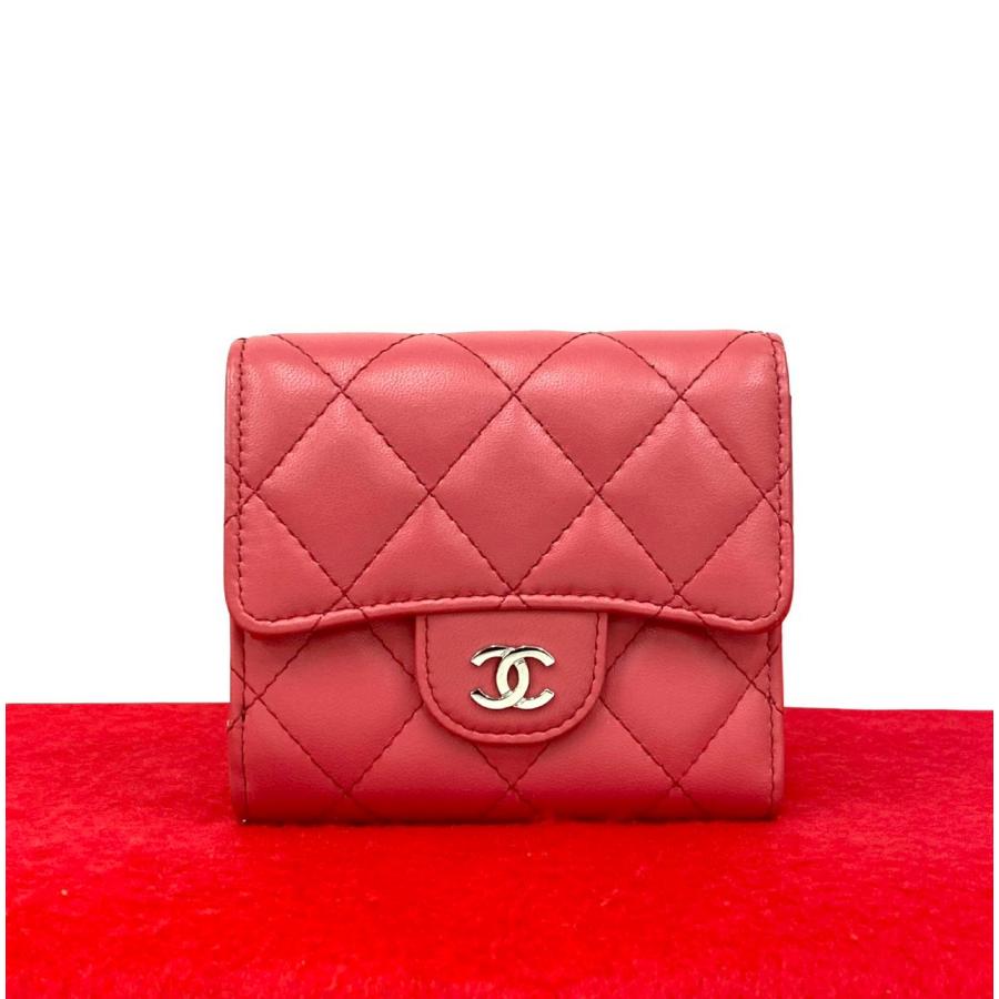 未使用保管品 シール有 28番台 CHANEL シャネル マトラッセ ココマーク ラムスキン 本革 二つ折り 財布 ミニ ウォレットピンク 30908 CHANEL（シャネル） 未使用保管品 シール有 28番台 マトラッセ ココ