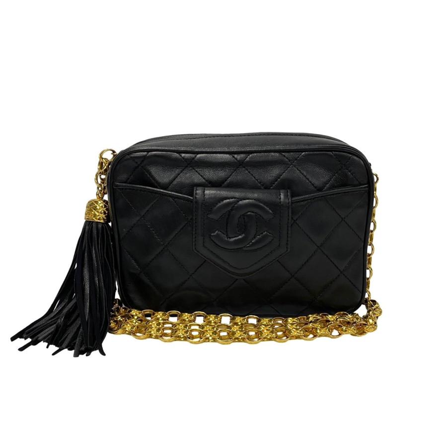 極 美品 箱 袋付き シール有 1番台 CHANEL シャネル マトラッセ ラムスキン レザー フリンジ チェーン ショルダーバッグ ブラック 45839_1