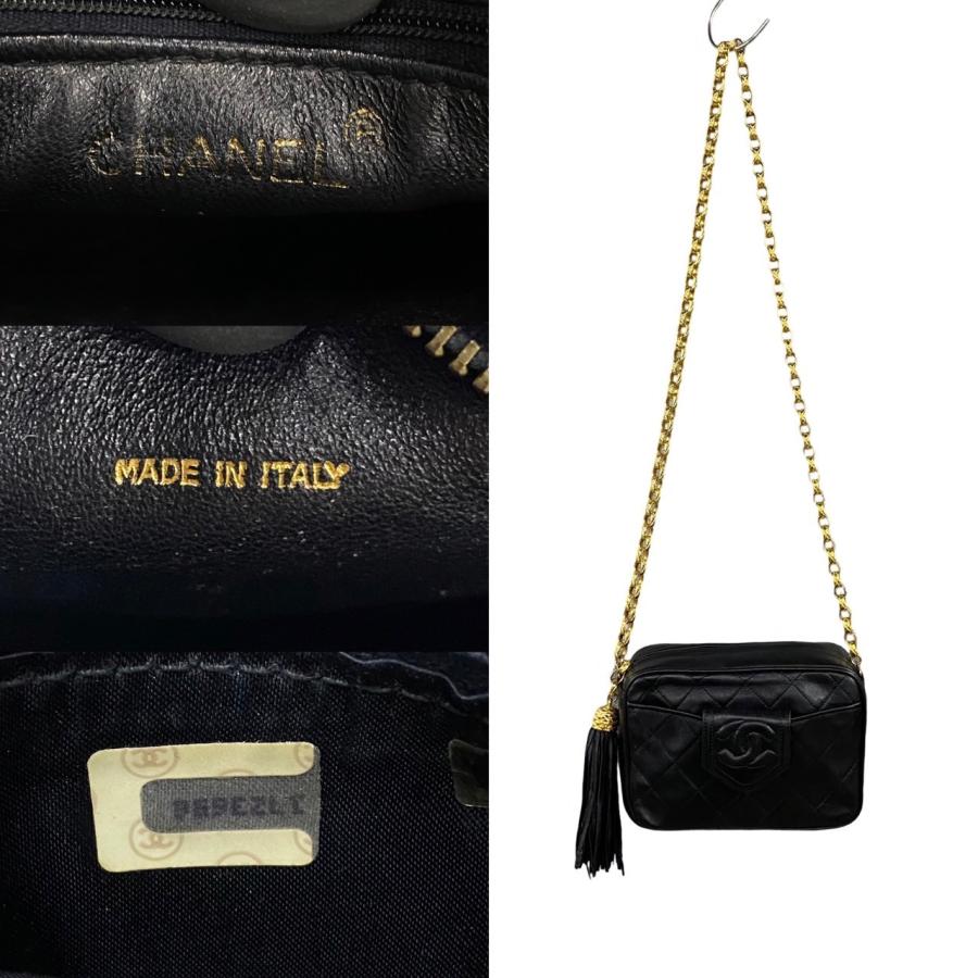 極 美品 箱 袋付き シール有 1番台 CHANEL シャネル マトラッセ ラムスキン レザー フリンジ チェーン ショルダーバッグ ブラック 45839_3