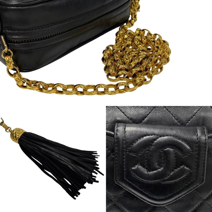 極 美品 箱 袋付き シール有 1番台 CHANEL シャネル マトラッセ ラムスキン レザー フリンジ チェーン ショルダーバッグ ブラック 45839_4