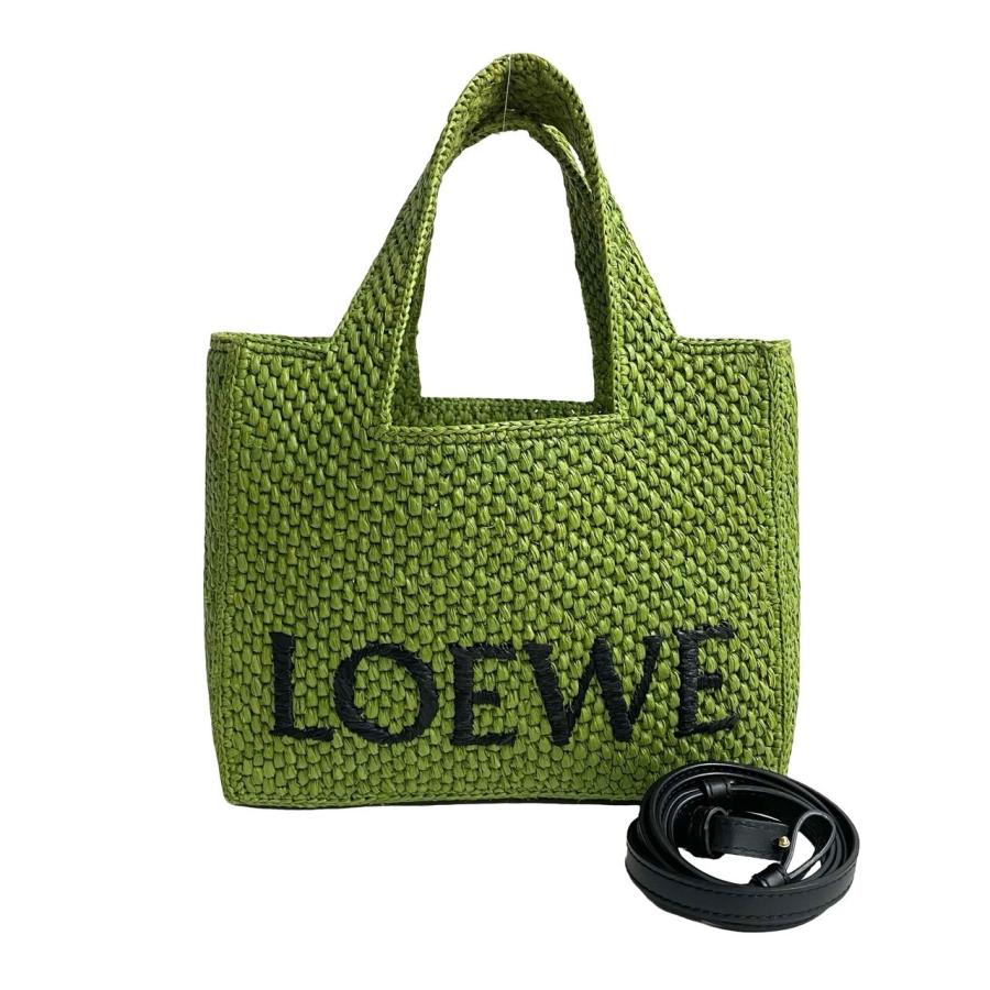 LOEWE（ロエベ） 極 美品 袋付き ロゴ フォント トートバッグ ラフィア