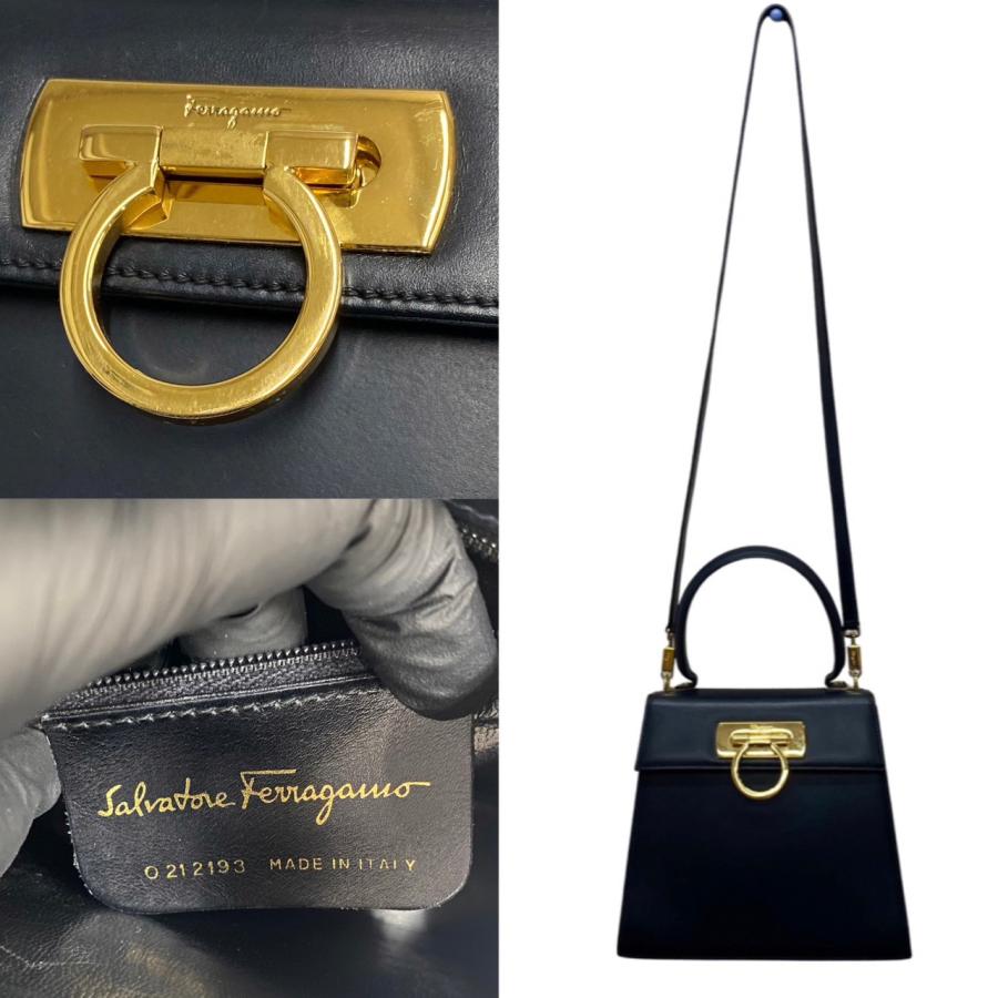 美品 Salvatore Ferragamo サルヴァトーレフェラガモ ガンチーニ 金具 レザー 2way ショルダーバッグ ハンドバッグ ネイビー 24367 美品 Salvatore Ferragamo サルヴァトーレフェラガモ ガンチーニ 金具