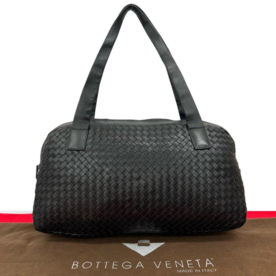 極美品 Bottega Veneta イントレチャート ボストンバッグ レザー黒 極 美品 袋付き BOTTEGA VENETA ボッテガヴェネタ イントレチャート