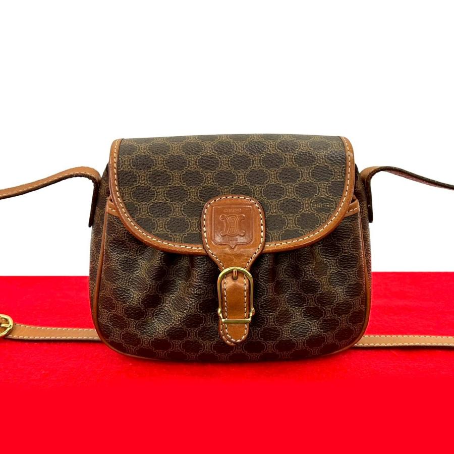 極 美品 セリーヌ マカダム ブラゾン 柄 レザー ショルダーバッグ ブラウン CELINE（セリーヌ） 極 美品 ヴィンテージ マカダム ブラゾン 柄