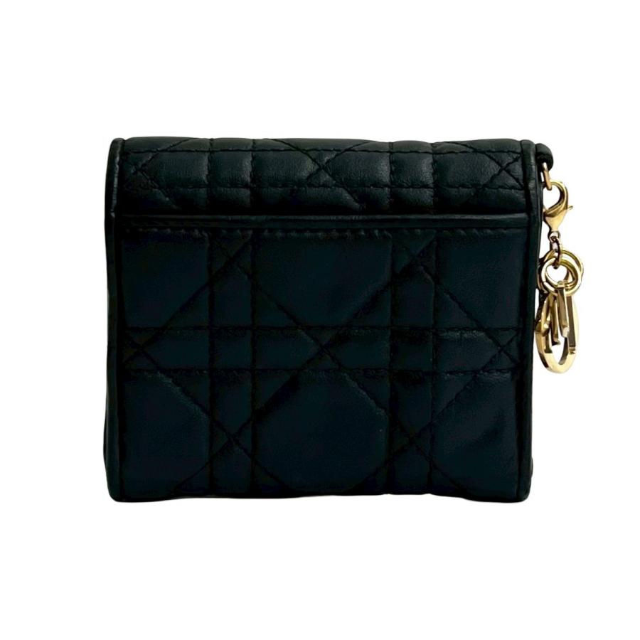 極 美品 Christian Dior ディオール カナージュ ステッチ ロゴ 金具 レザー 本革 三つ折り財布 ミニ ウォレット ブラック 黒 13140 極 美品 Christian Dior ディオール カナージュ ステッチ ロゴ 金具