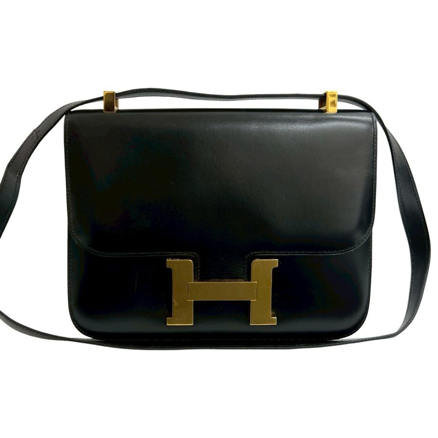 極 美品 ○S刻印 HERMES エルメス コンスタンス 23 ロゴ 金具 ボックスカーフ レザー ミニ ショルダーバッグ ブラック 黒 47805の画像