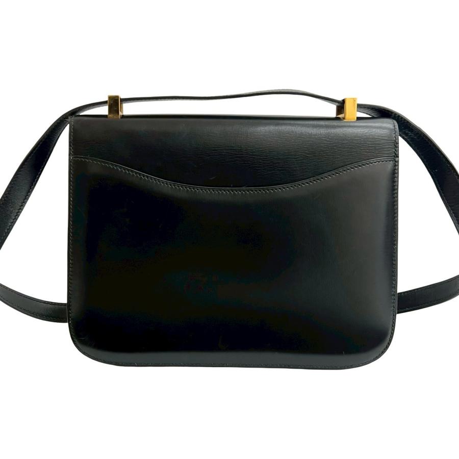 極 美品 ○S刻印 HERMES エルメス コンスタンス 23 ロゴ 金具 ボックスカーフ レザー ミニ ショルダーバッグ ブラック 黒 47805の画像