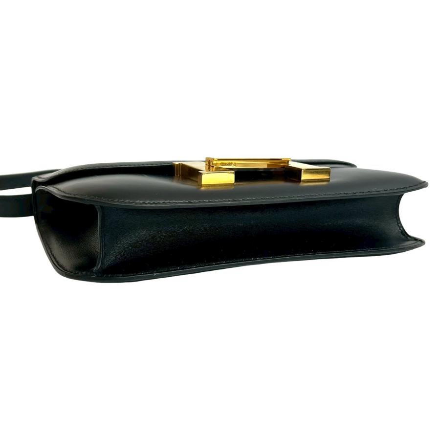 極 美品 ○S刻印 HERMES エルメス コンスタンス 23 ロゴ 金具 ボックスカーフ レザー ミニ ショルダーバッグ ブラック 黒 47805の画像