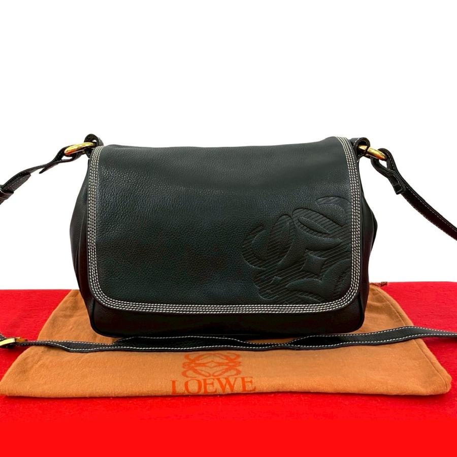 ロエベ　アナグラム　ショルダーバッグ　サコッシュ　カメラバッグ　デカロゴ　レザー LOEWE（ロエベ） 極 美品 袋付き アナグラム ロゴ レザー 本革