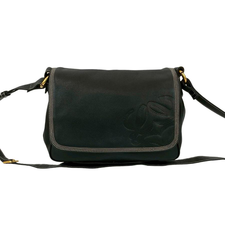 [美品]　LOEWE ロエベ アナグラム ショルダーバッグポシェット ブラック LOEWE（ロエベ） 極 美品 袋付き アナグラム ロゴ レザー 本革