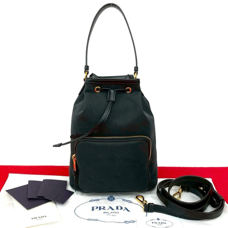 PRADA（プラダ） ほぼ未使用 保存袋付き ロゴ キャンバス レザー 本革
