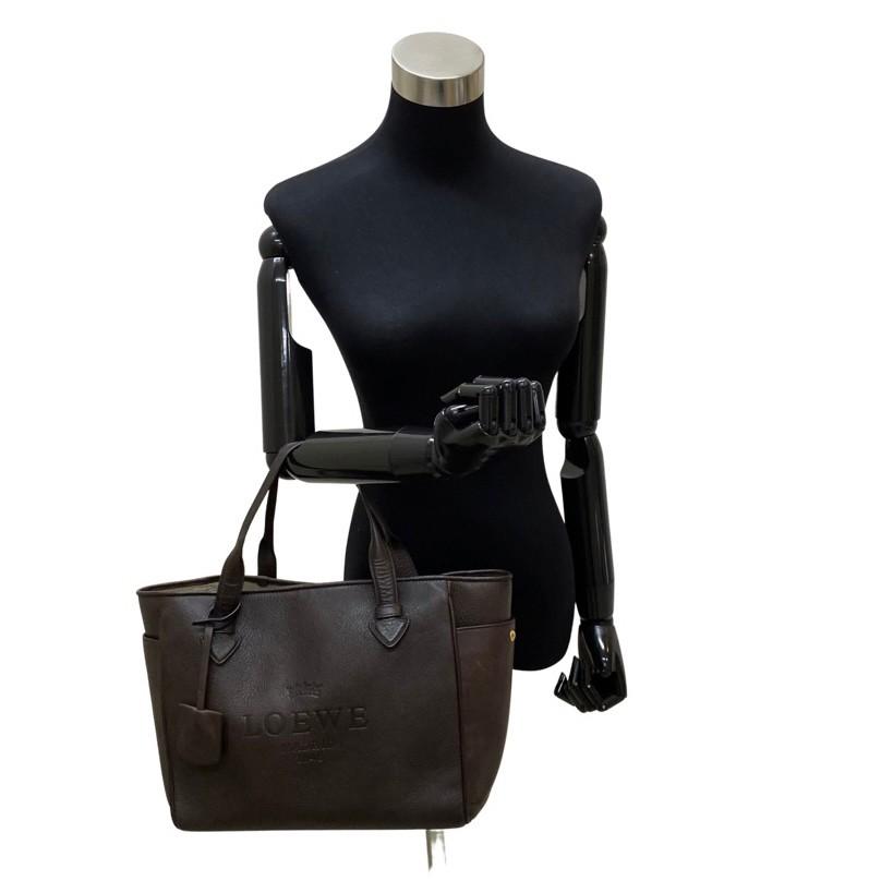 美品 ロエベ ヘリテージ トートバッグ オールレザー 茶 ハンド ストラップ LOEWE（ロエベ） 極 美品 希少品 ヘリテージ ロゴ 刻印 レザー 本革