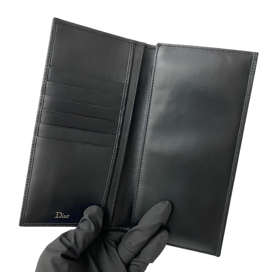 ほぼ未使用 箱 袋付 Christian Dior クリスチャンディオール ロゴ 型押し レザー 本革 二つ折り 長財布 札入れ ウォレット ブラック 06986 ほぼ未使用 箱 袋付 Christian Dior クリスチャンディオール ロゴ 型