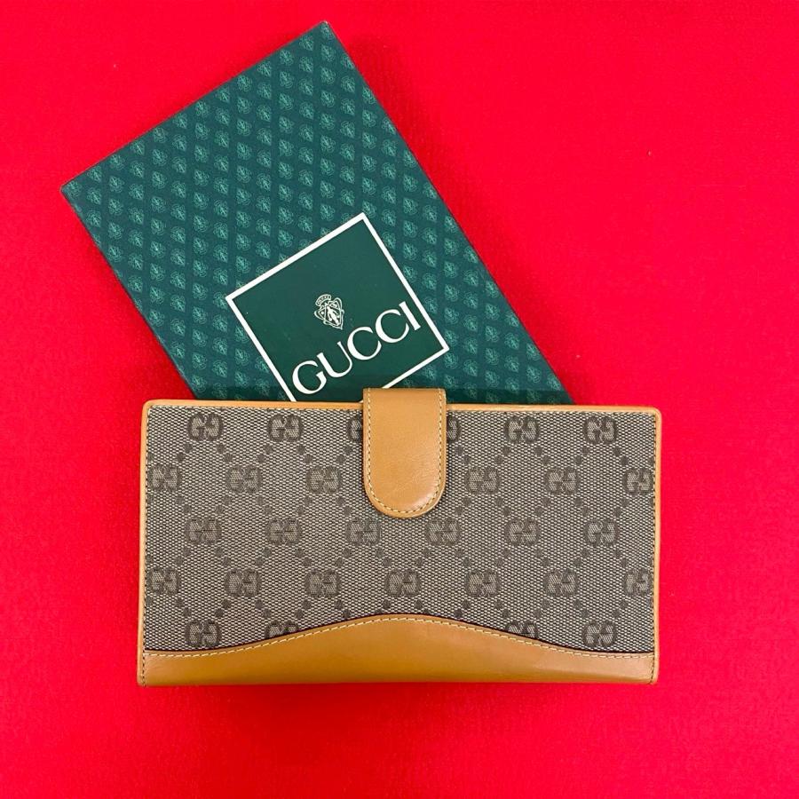 極 美品 箱付き GUCCI グッチ GGスプリーム キャンバス レザー 本革 がま口 二つ折り 長財布 ウォレット ベージュ ブラウン 80051 GUCCI（グッチ） 極 美品 箱付き GGスプリーム キャンバス レザー 本革