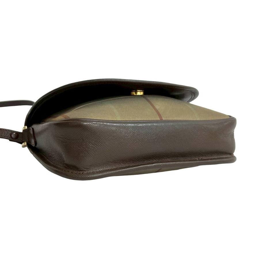 極 美品 Burberrys バーバリーズ ヴィンテージ シャドーホース ロゴ チェック 柄 キャンバス レザー 本革 ショルダーバッグ ブラウン 92094_7