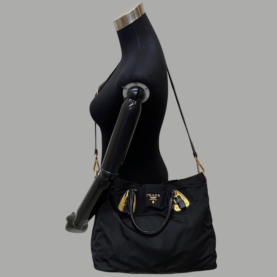 美品 保存袋付 PRADA プラダ ロゴ 金具 ナイロン レザー 本革 