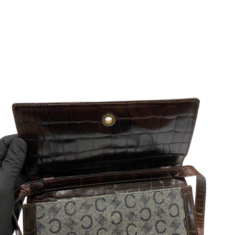 CELINE 極 美品 セリーヌ Cマカダム 柄 ロゴ 金具 レザー 本革 ウール 