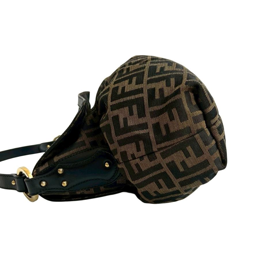極 美品 FENDI フェンディ ズッカ FF 柄 レザー 本革 キャンバス セミ ワン ショルダーバッグ トートバッグ ブラウン ブラック 22251 FENDI（フェンディ） 極 美品 ズッカ FF 柄 レザー 本革 キャンバス