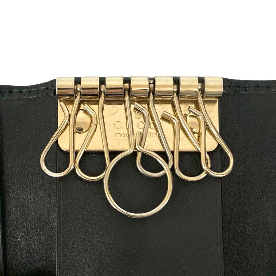 【新品同様】グッチ GUCCI キーリング シマ　GG レザー ブラック　黒 GUCCI（グッチ） ほぼ未使用 希少品 シマ GG ロゴ 総柄 レザー 本革 三