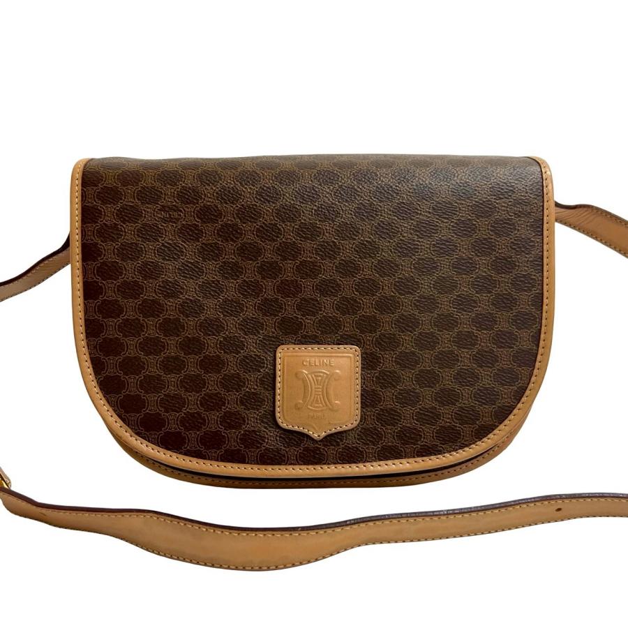 【CELINE】ボストンバッグ マカダム柄 ダークブラウン ショルダー付 CELINE(セリーヌ) ボストンバッグ マカダム柄 ダークブラウン×ブラウン