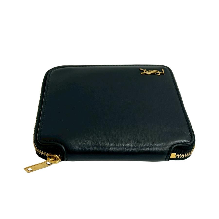 Yves Saint Laurent 二つ折り財布 黒 極 美品 保存袋付 SAINT LAURENT PARIS サンローランパリ YSL ロゴ