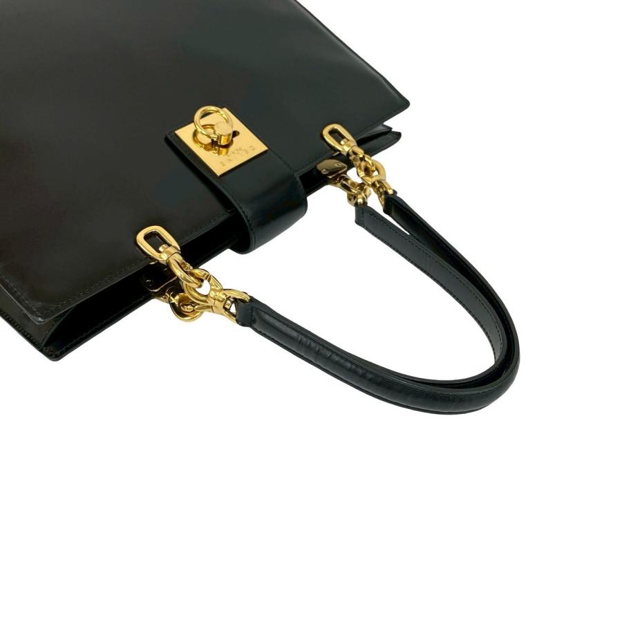 希少CELINEセリーヌ ビンテージ　ハンドバッグ カーフレザー 黒ゴールド金具 CELINE（セリーヌ） 極 美品 希少品 ヴィンテージ ロゴ リング 金具