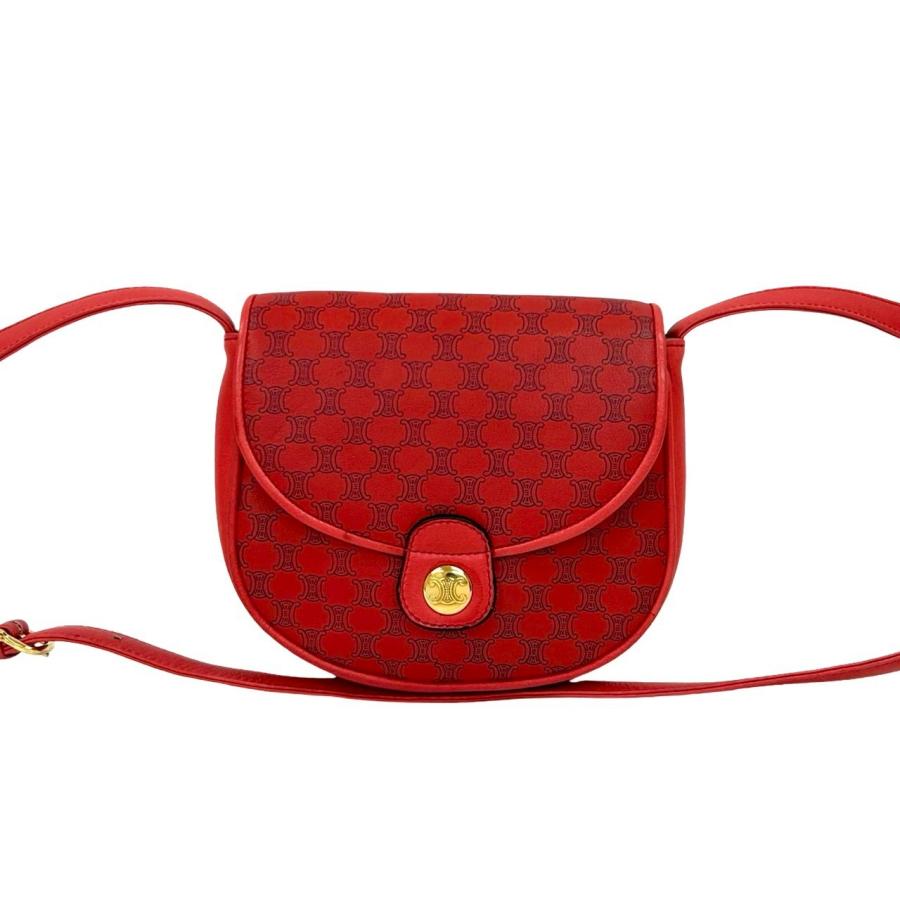 美品 CELINE セリーヌ マカダム ショルダーバッグ レッド CELINE（セリーヌ） 極 美品 ヴィンテージ マカダム 柄 ロゴ 金具