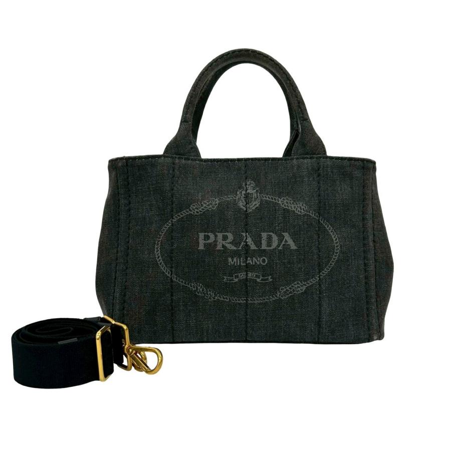 極美品　PRADA　カナパ　ブラックデニム2way トート ショルダーバッグ PRADA（プラダ） ほぼ未使用 袋付き カナパ コットン デニム 2way