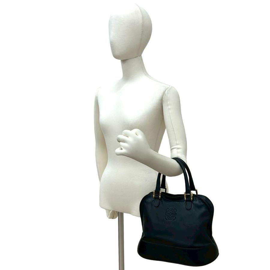 極 美品 LOEWE ロエベ ヴィンテージ アナグラム ロゴ ナッパ レザー 本革 ハンドバッグ ボストンバッグ トートバッグ ブラック 74420_2
