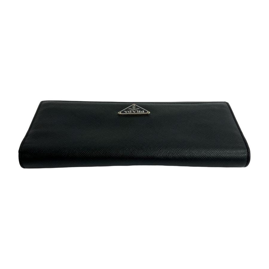 極美✨PRADA 二つ折り 財布 サフィアーノ レザー ロゴ金具 黒 PRADA
