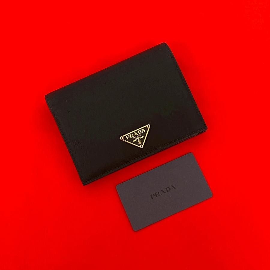極 美品 PRADA プラダ 三角ロゴ プレート 金具 ナイロン サフィアーノ レザー 本革 二つ折り財布 ミニ ウォレット ブラック 62673 PRADA（プラダ） 極 美品 三角ロゴ プレート 金具 ナイロン