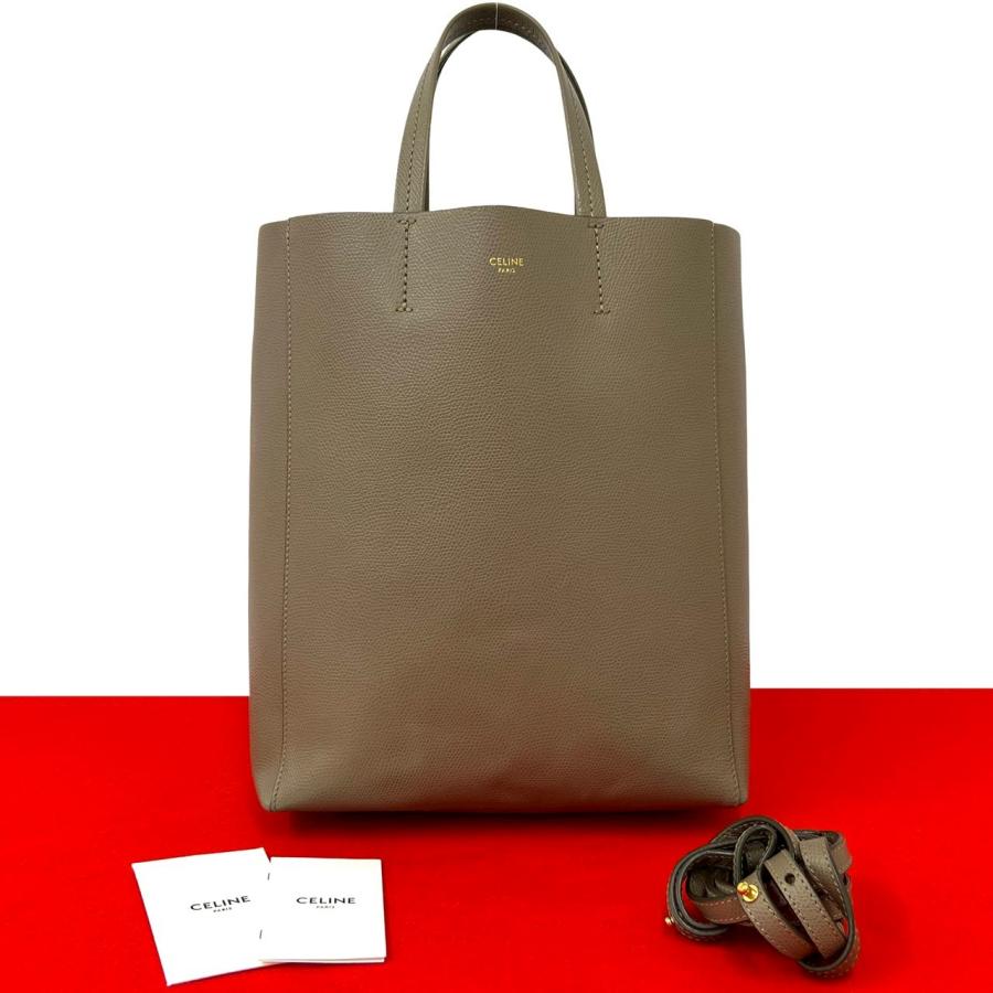 極 美品 希少品 CELINE セリーヌ バーティカルカバ スモール ロゴ レザー 本革 2way ショルダーバッグ ハンドバッグ ベージュ 93328 CELINE（セリーヌ） 極 美品 希少品 バーティカルカバ スモール ロゴ