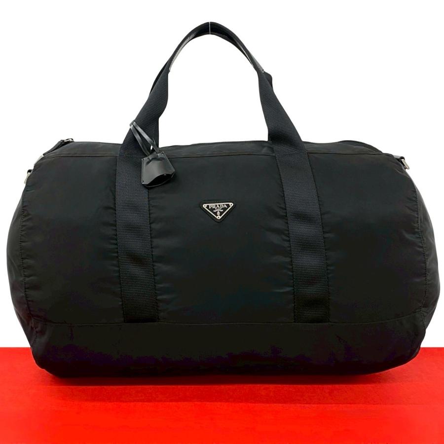 【美品】プラダ ボストンバッグ ブラック ナイロン キルティング 三角ロゴ PRADA（プラダ） 極 美品 三角ロゴ 金具 ナイロン レザー ボストン