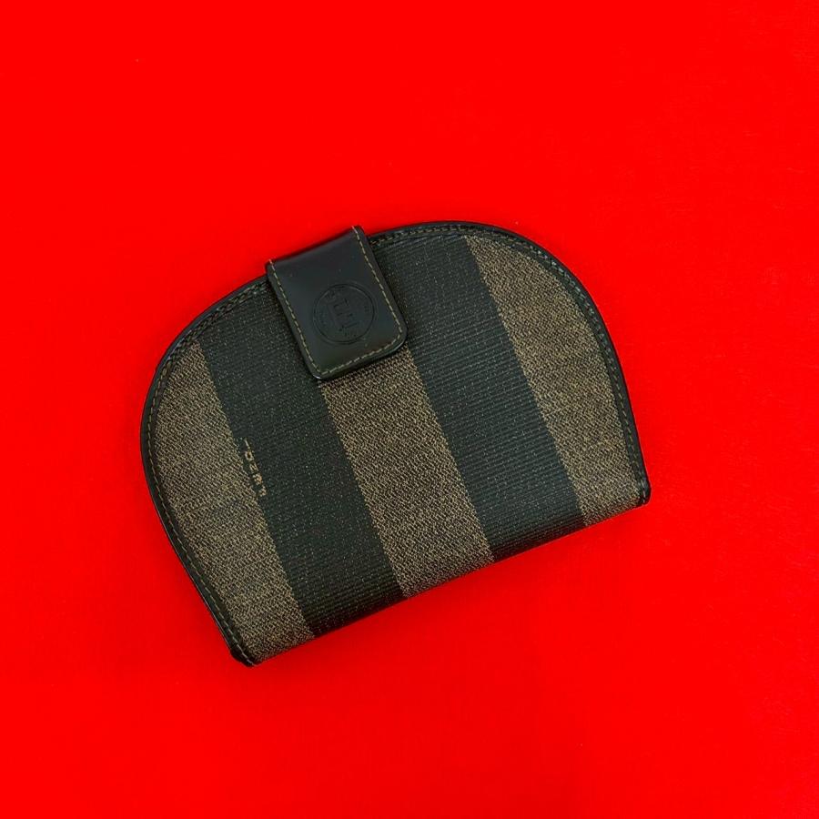 FENDI（フェンディ） 極 美品 ペカン 柄 ストライプ ロゴ レザー 二 