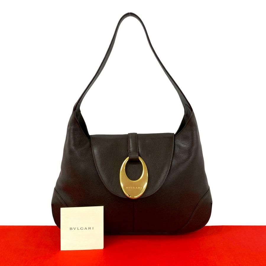 BVLGARI（ブルガリ） 極 美品 希少品 ロゴ 金具 レザー 本革 セミ ワン 