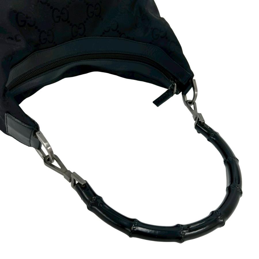 極 美品 GUCCI グッチ GGキャンバス バンブー レザー ナイロン ハンドバッグ ワンショルダーバッグ セミショルダーバッグ ブラック 71642 GUCCI（グッチ） 極 美品 GGキャンバス バンブー レザー ナイロン