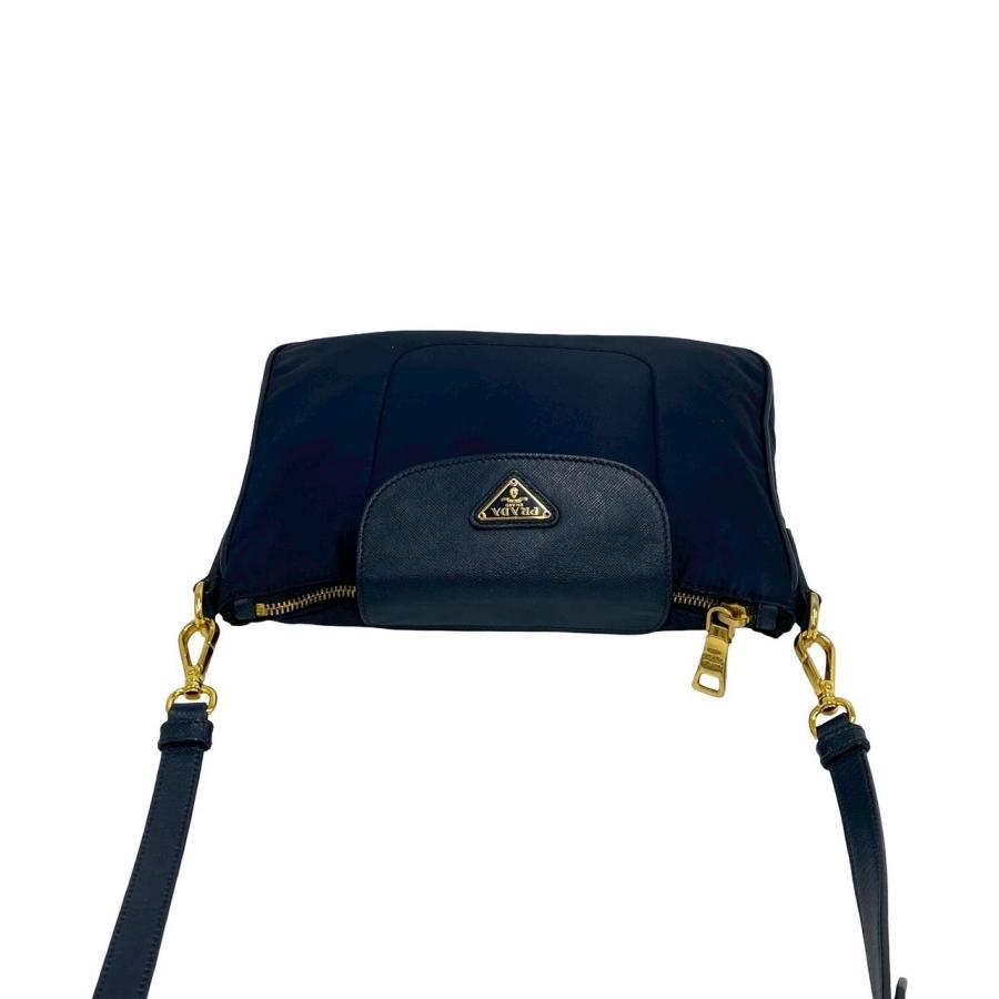 極 美品 PRADA プラダ 三角ロゴ 金具 ナイロン サフィアーノ レザー 本革 ミニ ショルダーバッグ ポシェット サコッシュ ネイビー 95105 PRADA（プラダ） 極 美品 三角ロゴ 金具 ナイロン サフィアーノ レザー