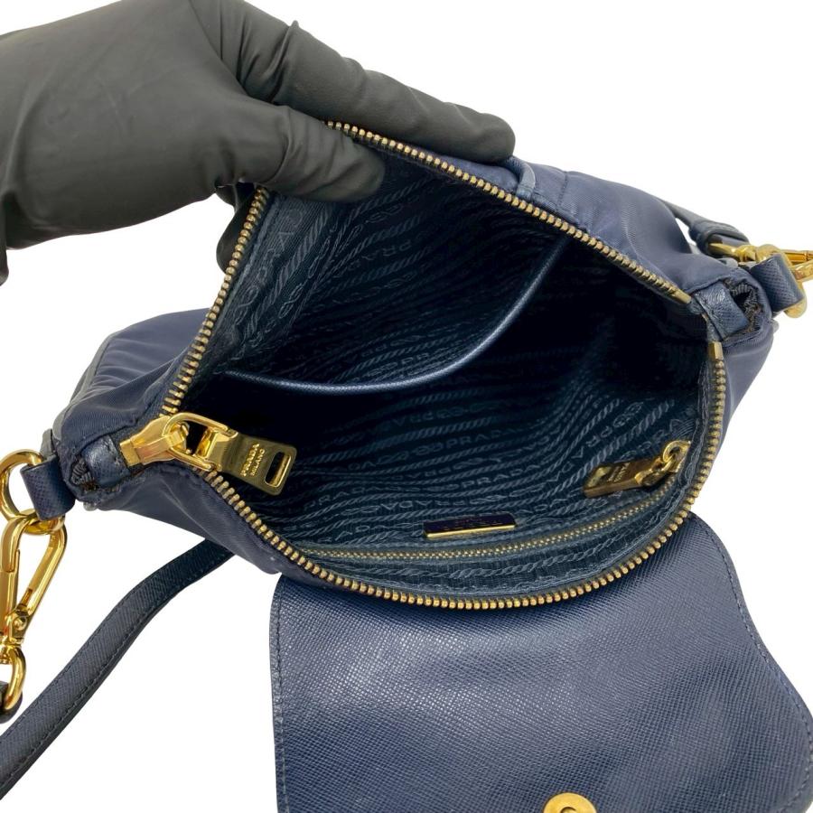 極 美品 PRADA プラダ 三角ロゴ 金具 ナイロン サフィアーノ レザー 本革 ミニ ショルダーバッグ ポシェット サコッシュ ネイビー 95105 PRADA（プラダ） 極 美品 三角ロゴ 金具 ナイロン サフィアーノ レザー