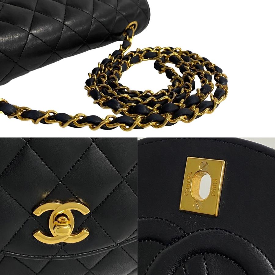 CHANEL（シャネル） 極 美品 シール有 0番台 マトラッセ ラウンドフラップ ラムスキン 22cm チェーン ショルダーバッグ ブラック ...