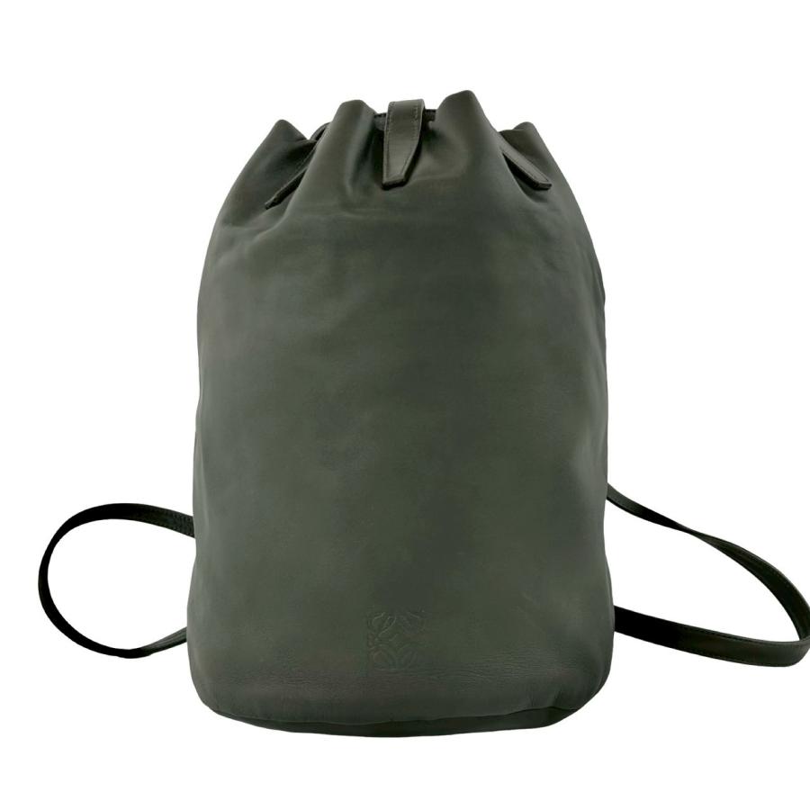 ロエベ アナグラム ナッパレザー ロゴ 巾着 ミニ バックパック 深緑色 LOEWE（ロエベ） 極 美品 ヴィンテージ アナグラム ロゴ レザー 本革