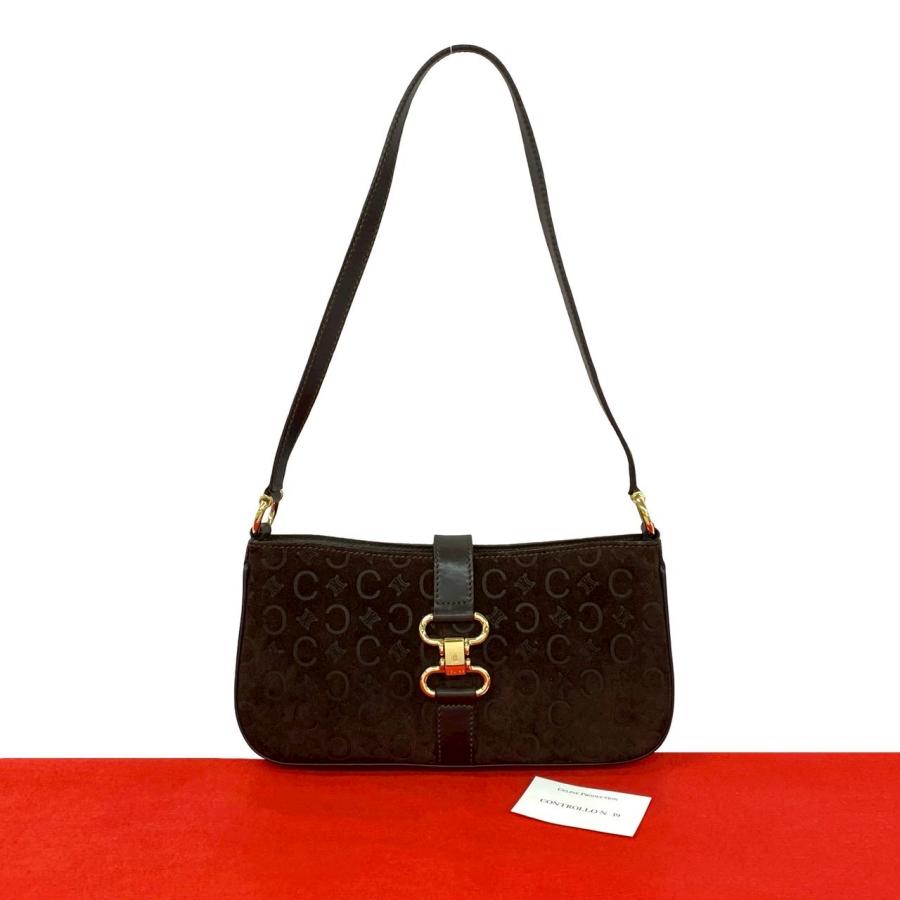 CELINE セリーヌ マカダム ハンドバッグ レザー ロゴ CELINE（セリーヌ） 極 美品 C マカダム ロゴ 刻印 金具 スウェード